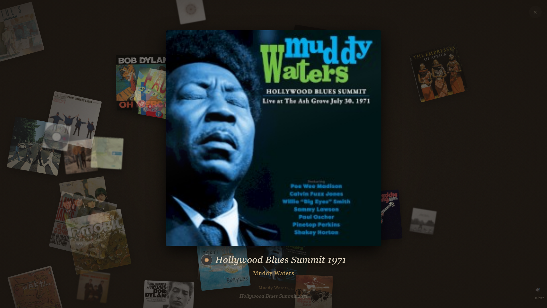 Drift のフォーカス表示。Muddy Waters の Hollywood Blues Summit 1971 が大きく映し出されている